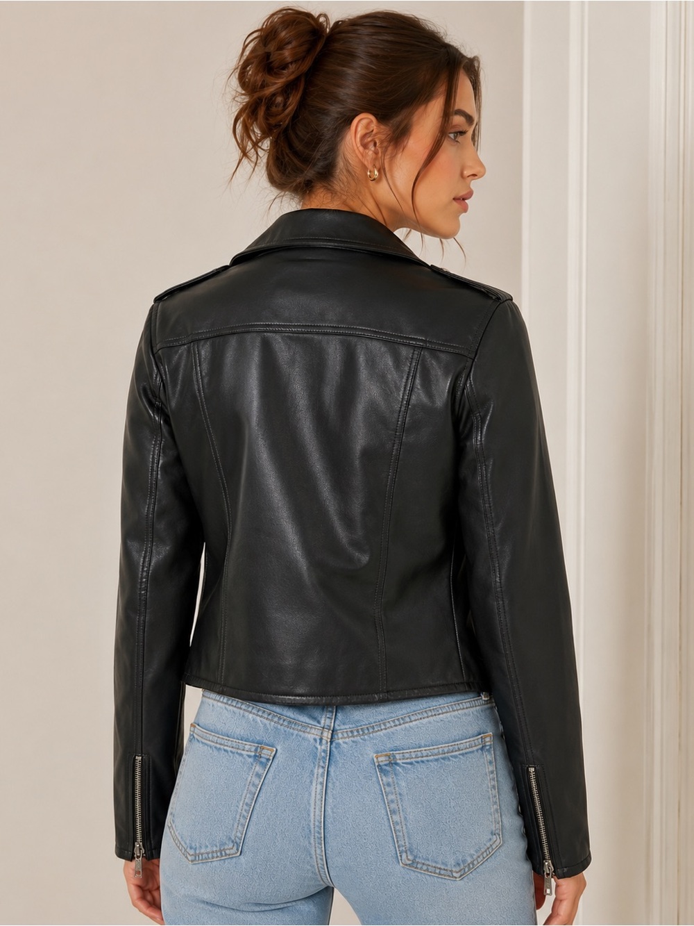 Black Faux Leather Moto Jacket - Women - Picture 2 of 11